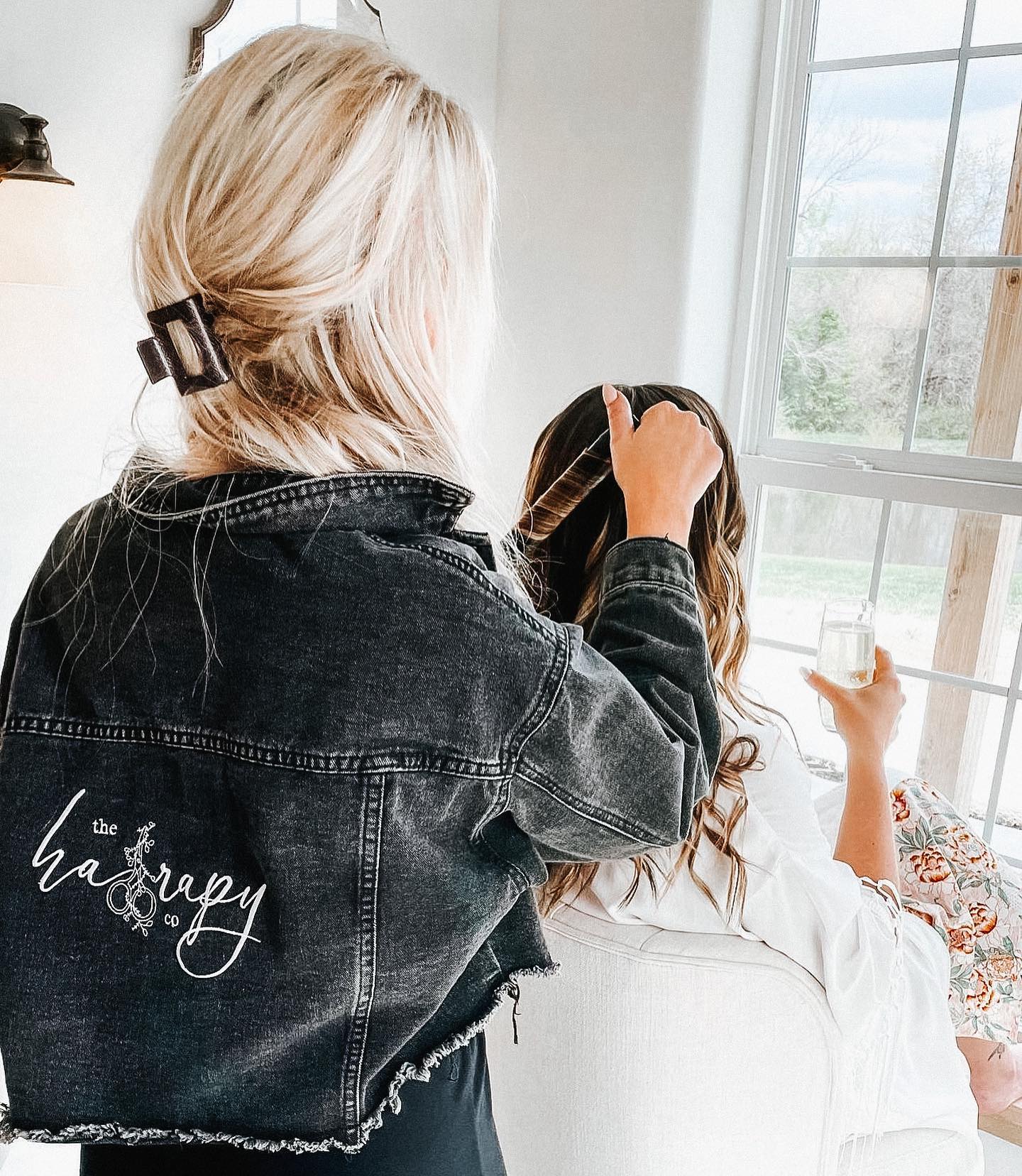 the hairapy co embroidered black denim jacket